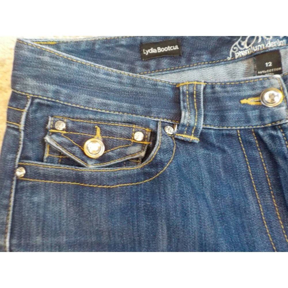 Premium Denim Womens Lydia Jeans Bootcut Stretchy Dark Blue Size 12 (36 x 32) - Picture 3 of 7